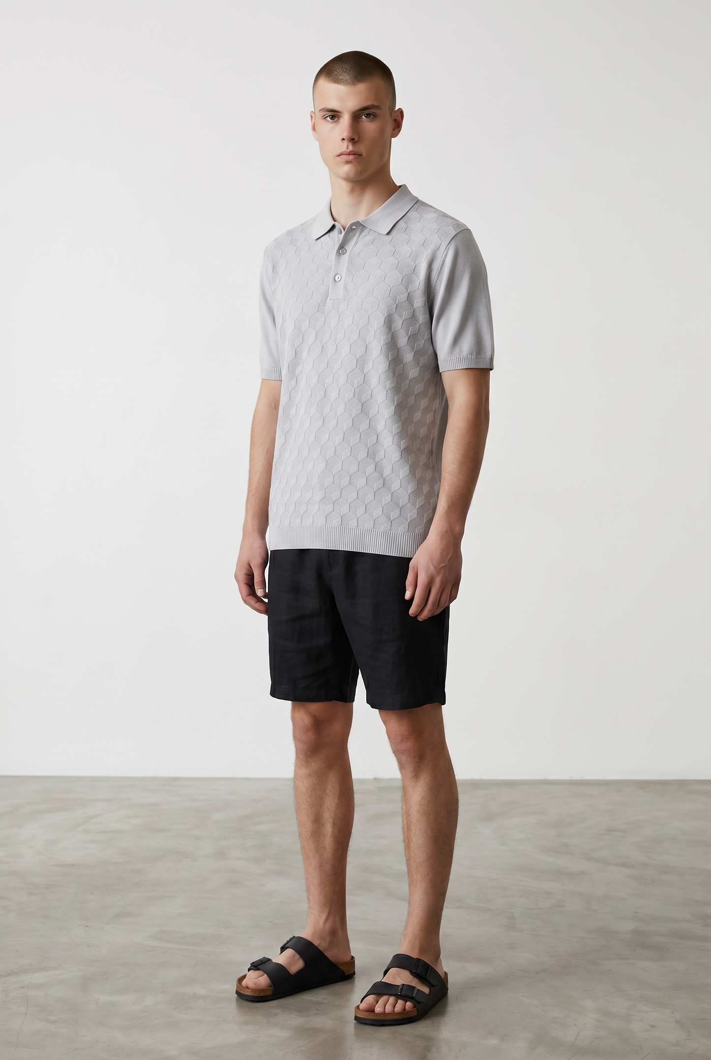 3D knit light grey polo