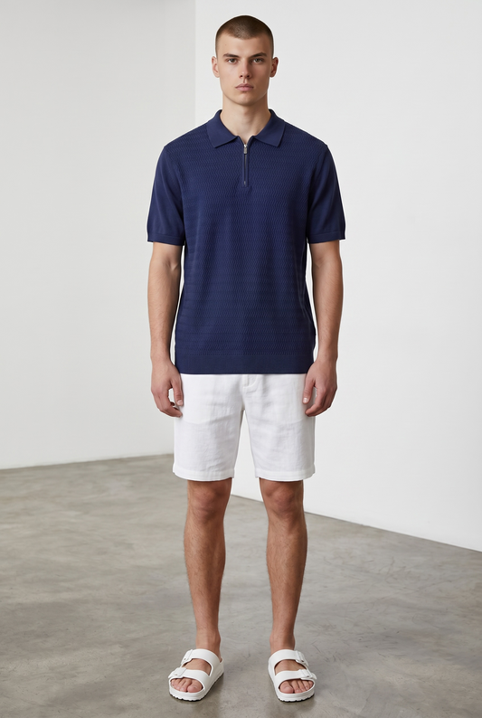Zig zag knit navy polo