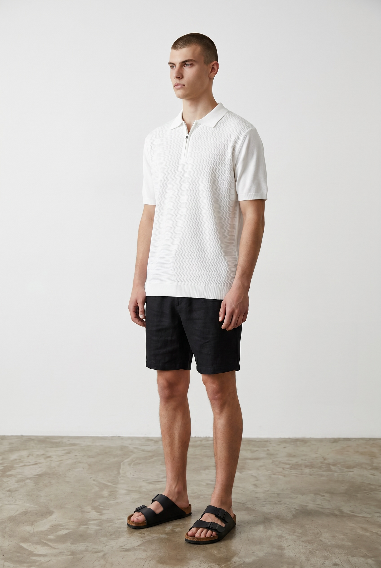 Zig zag knit white polo