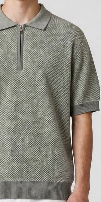 Olive textured knit polo