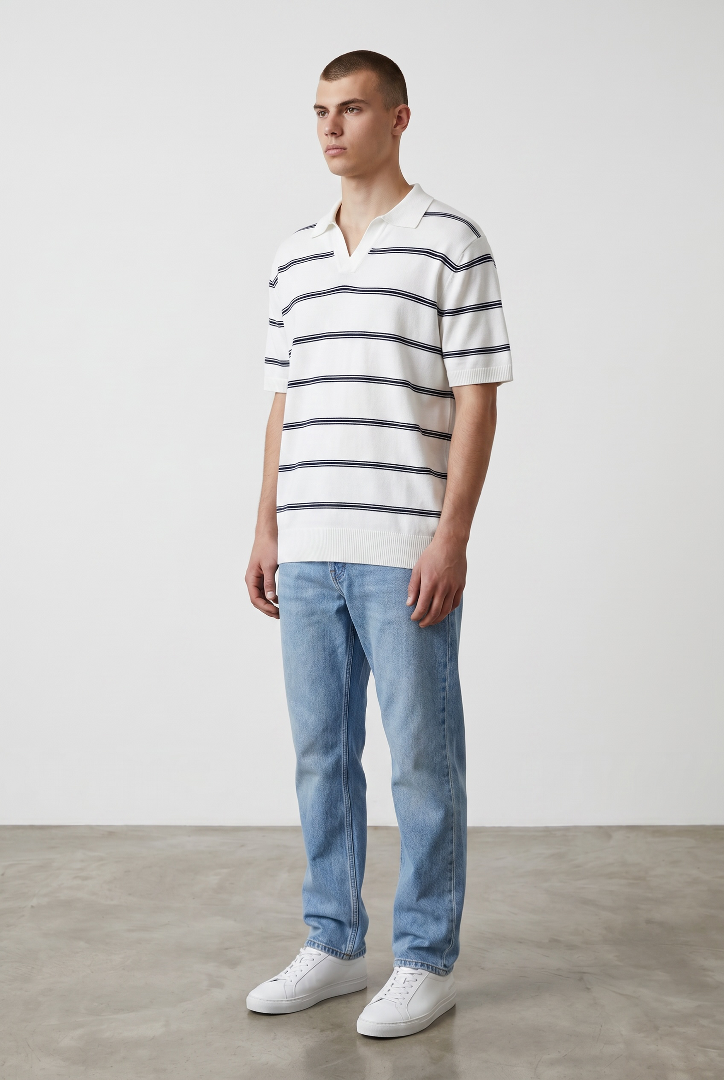 White & navy polo