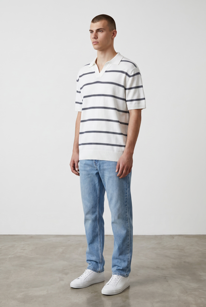 White & navy polo