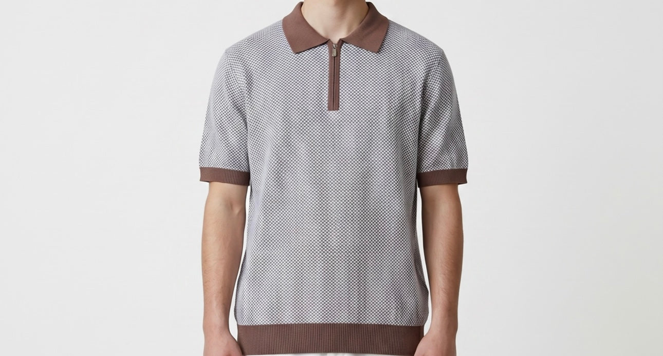 Brown textured knit polo