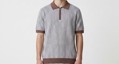 Brown textured knit polo