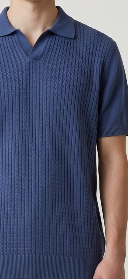Dark blue braided knit polo