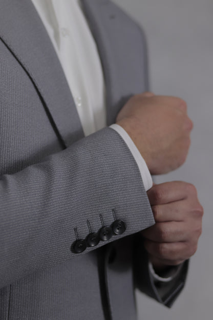 Light Grey Striped Peak Lapel 2 Buttons