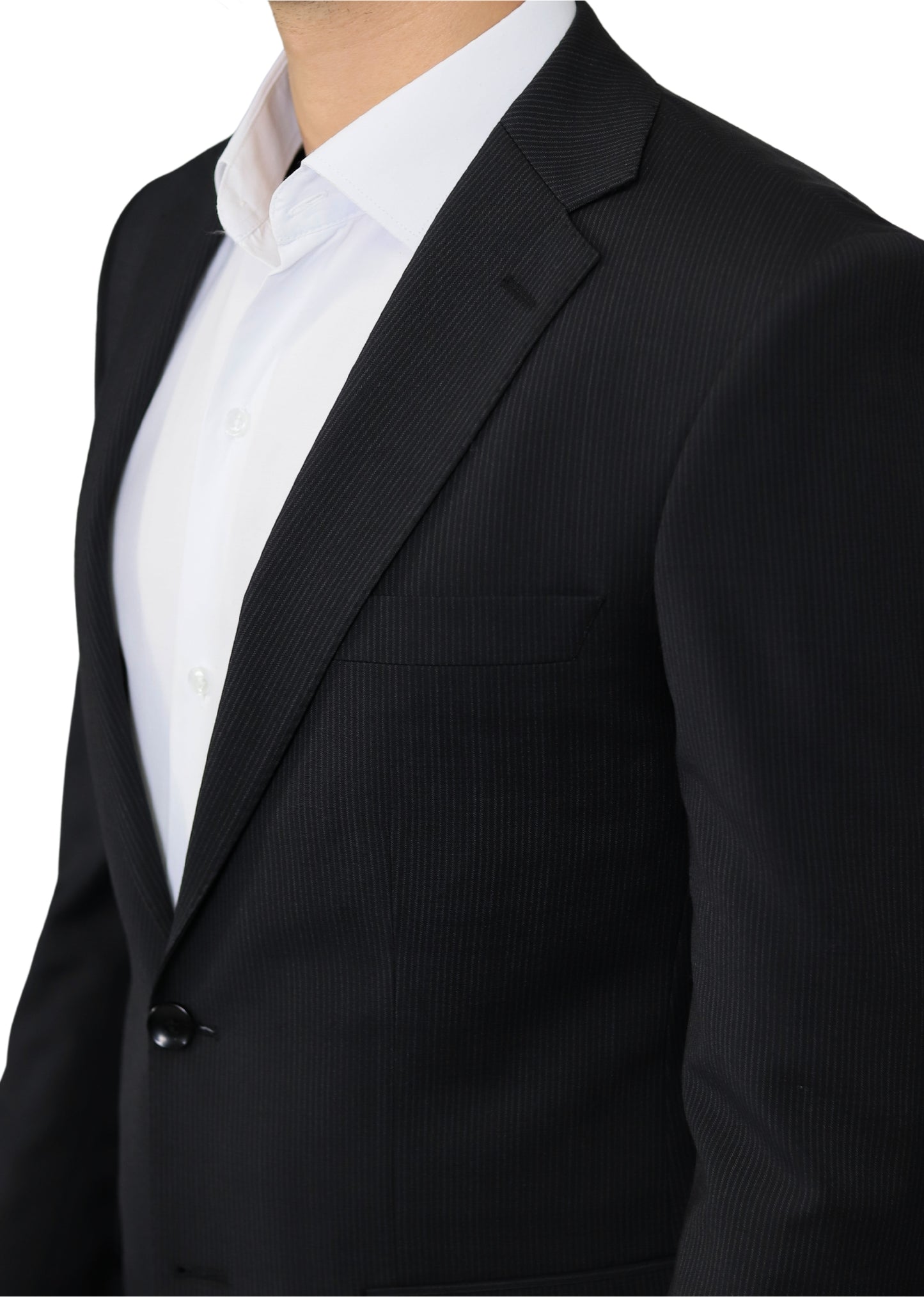 Black Striped Normal Lapel 2 Buttons