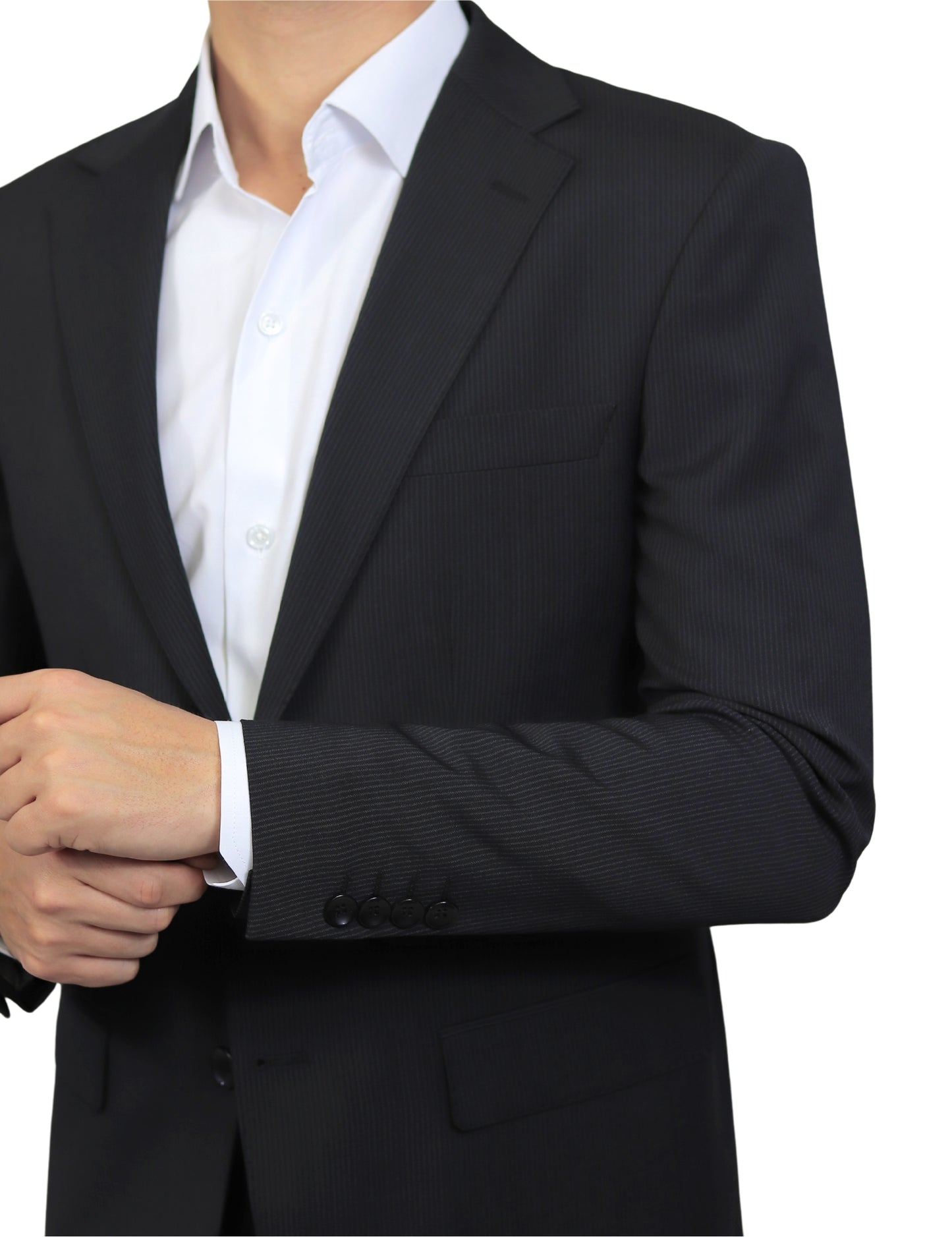 Black Striped Normal Lapel 2 Buttons