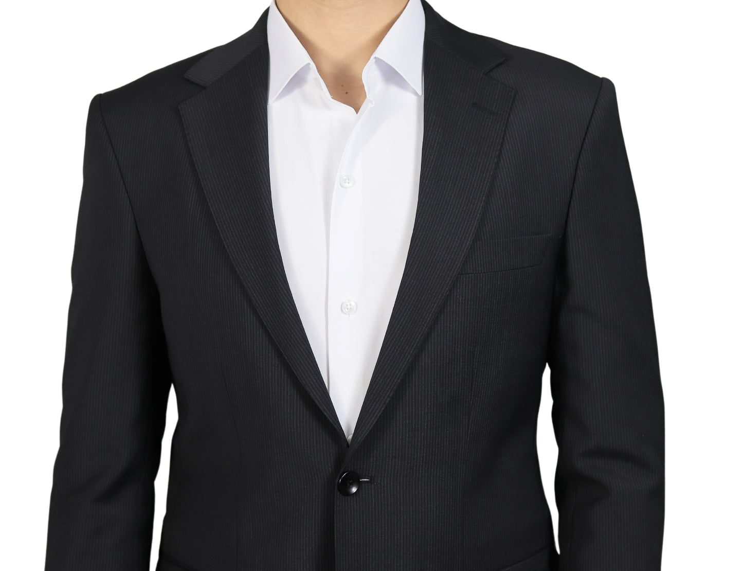 Black Striped Normal Lapel 2 Buttons