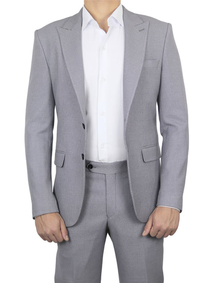 Light Grey Striped Peak Lapel 2 Buttons
